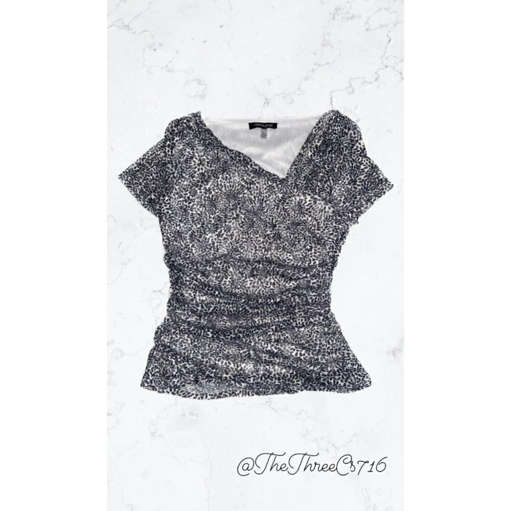 Cable & Gauge Womens Print Sheer Lined Asymmetrical Neck Ruched Sides NWOT Small